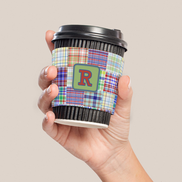 Blue Madras Plaid Print Coffee Cup Sleeve - LIFESTYLE