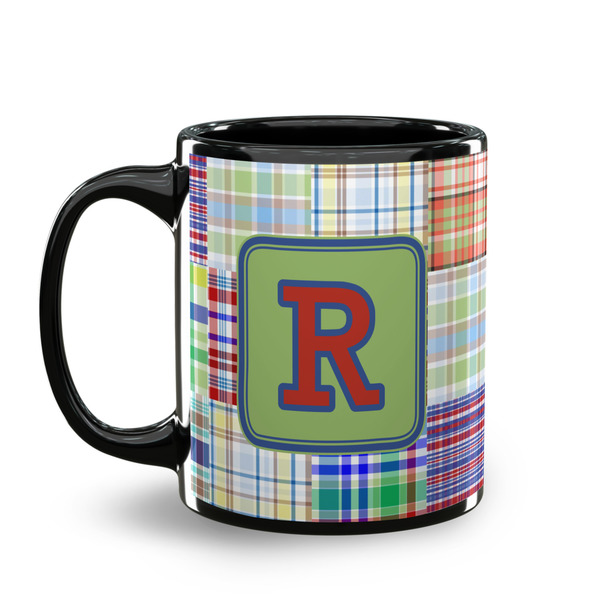 Blue Madras Plaid Print Coffee Mug - 11 oz - Black