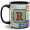 Blue Madras Plaid Print 11 Oz Coffee Mug - Black (Personalized)