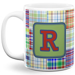 Blue Madras Plaid Print 11 Oz Coffee Mug - White (Personalized)