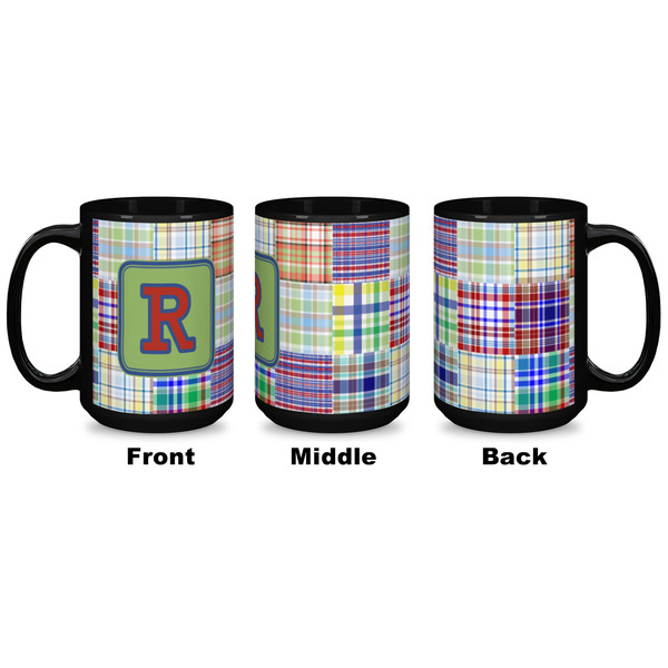 Blue Madras Plaid Print Coffee Mug - 15 oz - Black APPROVAL