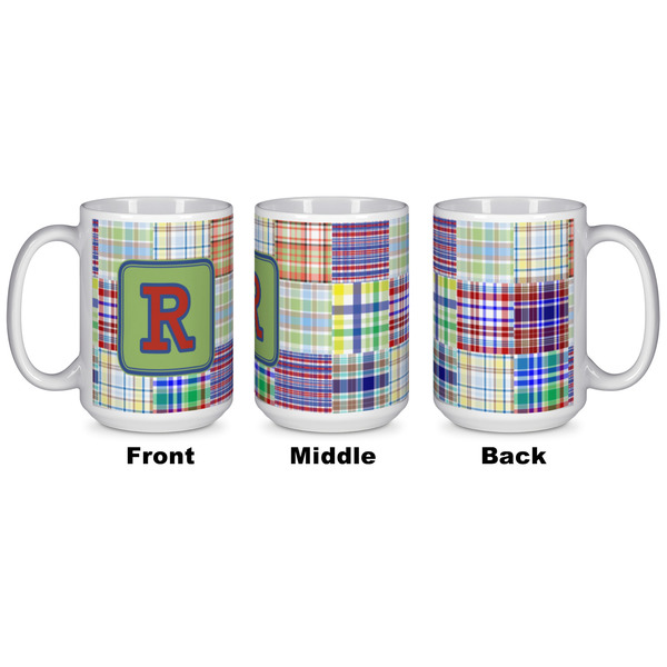 Blue Madras Plaid Print Coffee Mug - 15 oz - White APPROVAL