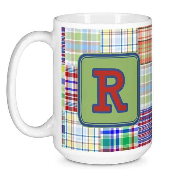 Blue Madras Plaid Print Coffee Mug - 15 oz - White