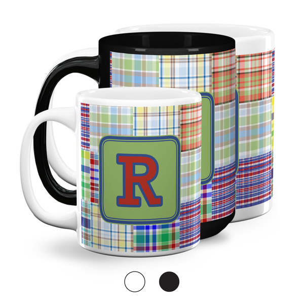 Blue Madras Plaid Print Coffee Mugs Main