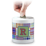 Blue Madras Plaid Print Coin Bank (Personalized)