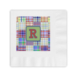 Blue Madras Plaid Print Coined Cocktail Napkins (Personalized)