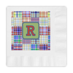 Blue Madras Plaid Print Embossed Decorative Napkins (Personalized)