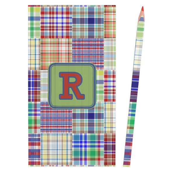 Blue Madras Plaid Print Colored Pencils - Front View