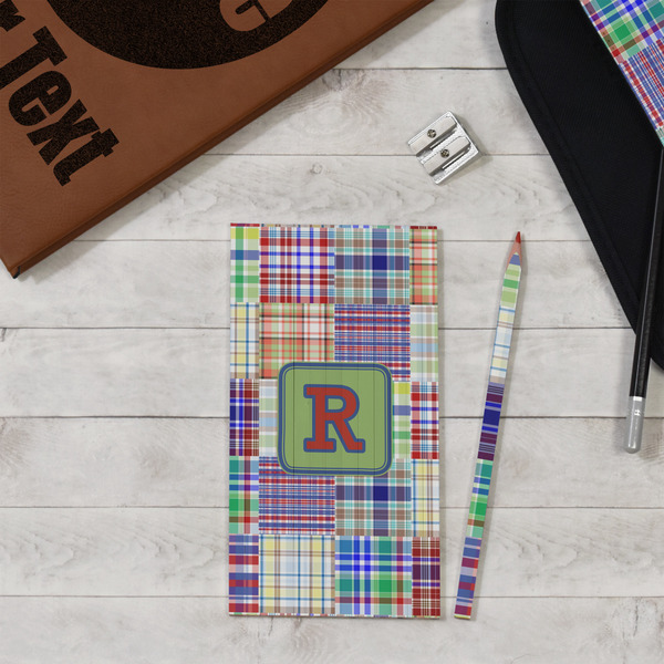 Blue Madras Plaid Print Colored Pencils - In Context