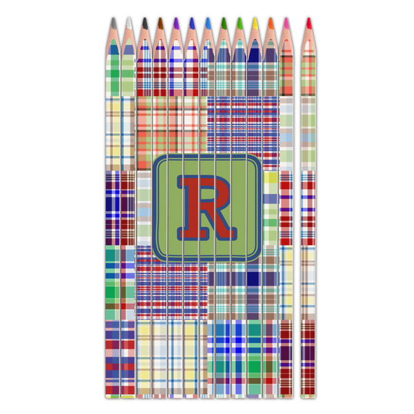 Custom Blue Madras Plaid Print Colored Pencils (Personalized)