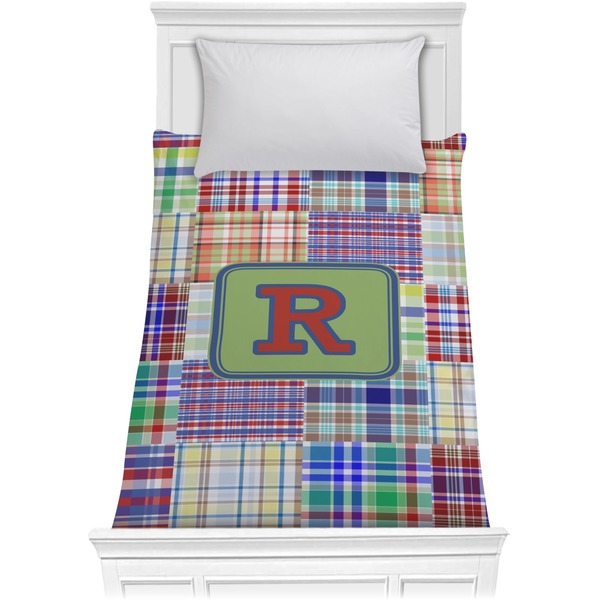 Custom Blue Madras Plaid Print Comforter - Twin (Personalized)