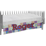 Blue Madras Plaid Print Crib Skirt w/ Initial