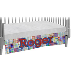 Blue Madras Plaid Print Crib Skirt w/ Initial