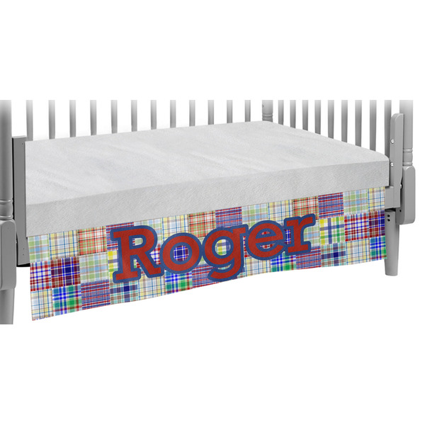 Custom Blue Madras Plaid Print Crib Skirt w/ Initial