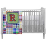 Blue Madras Plaid Print Crib Comforter / Quilt (Personalized)
