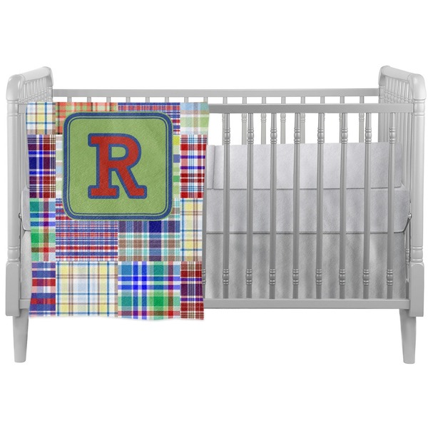 Custom Blue Madras Plaid Print Crib Comforter / Quilt (Personalized)