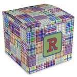 Blue Madras Plaid Print Cube Favor Gift Boxes (Personalized)