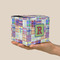 Blue Madras Plaid Print Cube Favor Gift Box - On Hand - Scale View