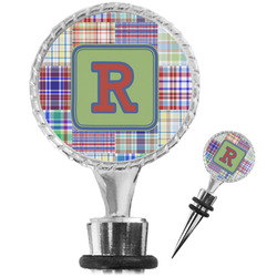 Blue Madras Plaid Print Wine Bottle Stopper (Personalized)
