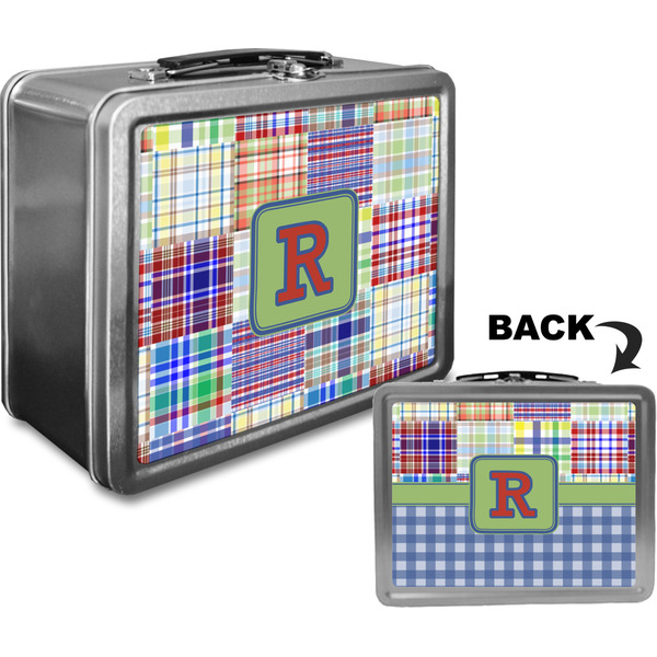 Blue Madras Plaid Print Custom Lunch Box / Tin Approval