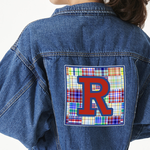 Custom Blue Madras Plaid Print Large Custom Shape Patch - 2XL (Personalized)