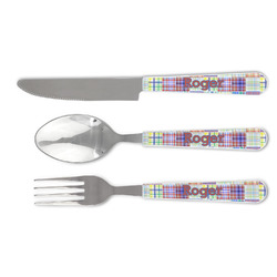 Blue Madras Plaid Print Cutlery Set (Personalized)