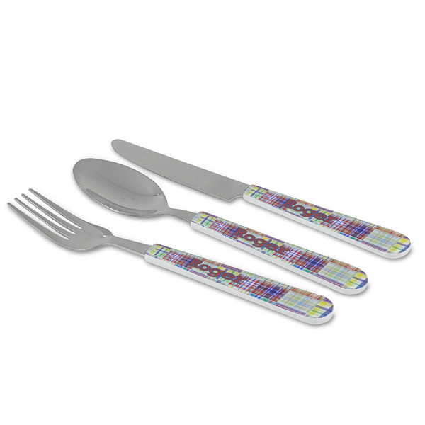 Blue Madras Plaid Print Cutlery Set - MAIN