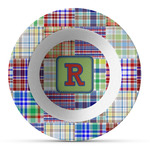 Blue Madras Plaid Print Plastic Bowl - Microwave Safe - Composite Polymer (Personalized)