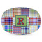 Blue Madras Plaid Print Plastic Platter - Microwave & Oven Safe Composite Polymer (Personalized)