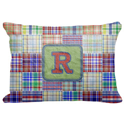 Blue Madras Plaid Print Decorative Baby Pillowcase - 16"x12" w/ Initial