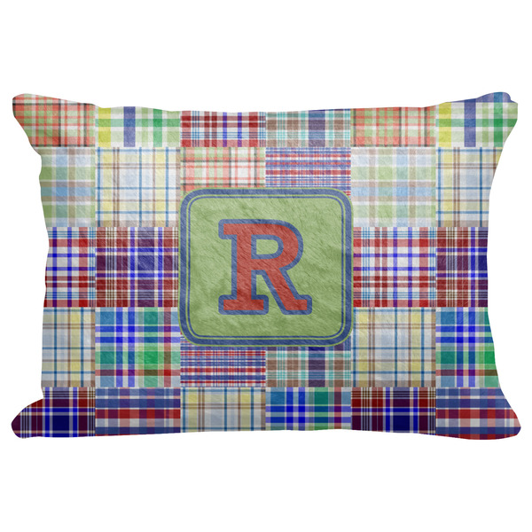 Custom Blue Madras Plaid Print Decorative Baby Pillowcase - 16"x12" w/ Initial