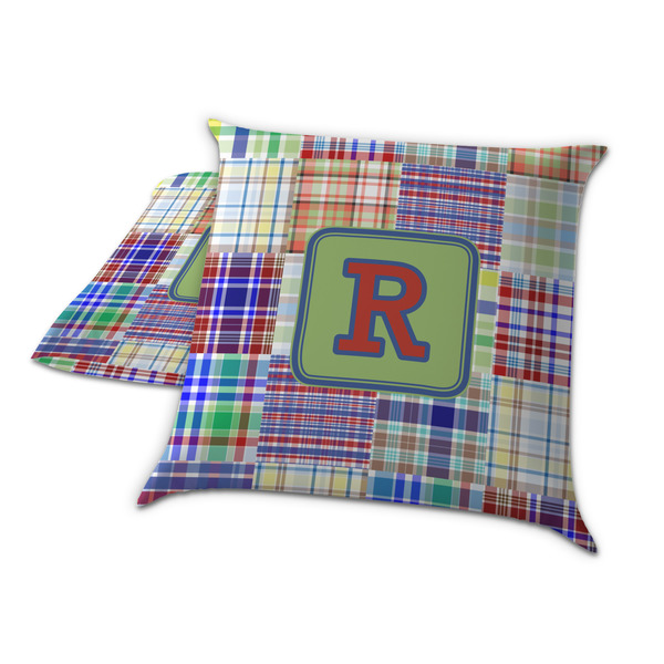 Blue Madras Plaid Print Decorative Pillow Case - TWO