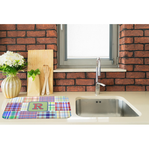 Blue Madras Plaid Print Dish Drying Mat - LIFESTYLE 2