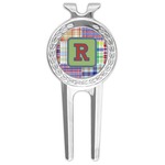 Blue Madras Plaid Print Golf Divot Tool & Ball Marker (Personalized)