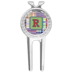 Blue Madras Plaid Print Golf Divot Tool & Ball Marker (Personalized)