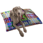 Blue Madras Plaid Print Dog Bed - Large w/ Initial