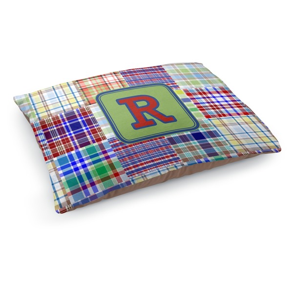 Custom Blue Madras Plaid Print Dog Bed - Medium w/ Initial