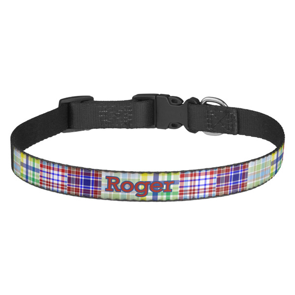 Custom Blue Madras Plaid Print Dog Collar (Personalized)