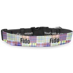 Blue Madras Plaid Print Deluxe Dog Collar - Double Extra Large (20.5" to 35") (Personalized)