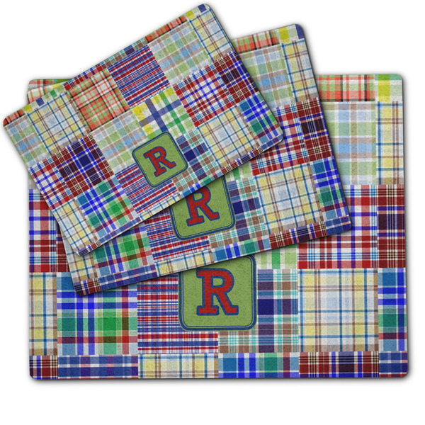 Blue Madras Plaid Print Dog Food Mat - MAIN (sm, med, lrg)