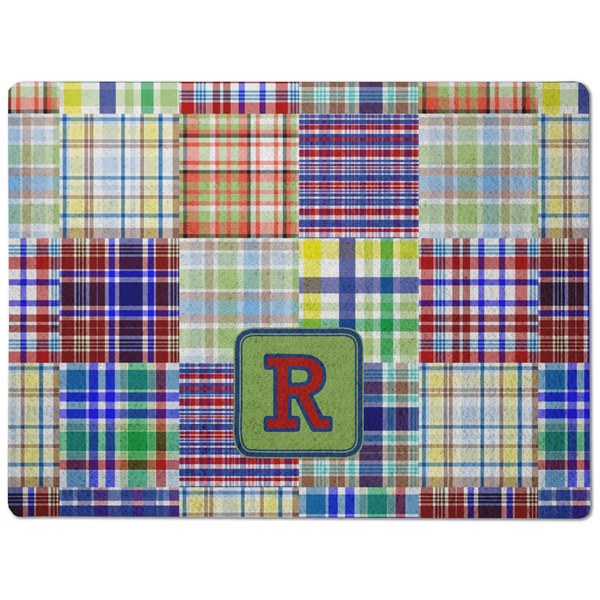 Blue Madras Plaid Print Dog Food Mat - Medium without bowls