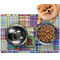Blue Madras Plaid Print Dog Food Mat - Small LIFESTYLE