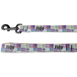 Blue Madras Plaid Print Deluxe Dog Leash (Personalized)
