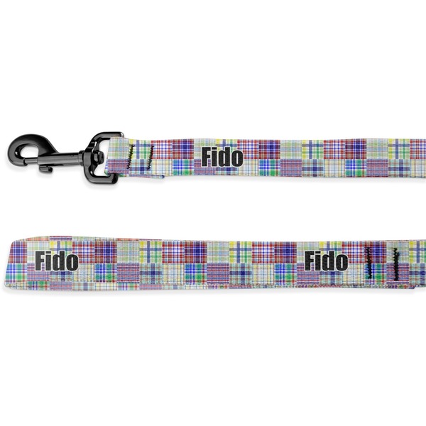 Custom Blue Madras Plaid Print Deluxe Dog Leash - 4 ft (Personalized)