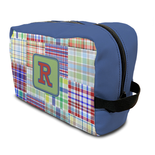 Custom Blue Madras Plaid Print Toiletry Bag / Dopp Kit (Personalized)
