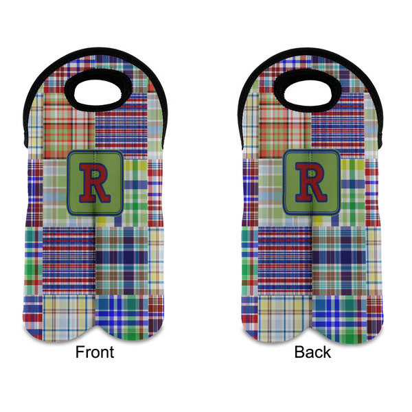 Blue Madras Plaid Print Double Wine Tote - APPROVAL (new)