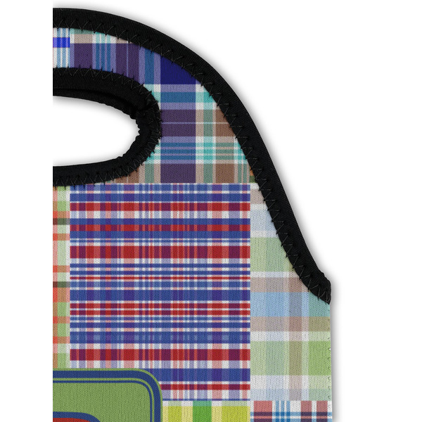 Blue Madras Plaid Print Double Wine Tote - Detail 1 (new)