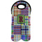 Blue Madras Plaid Print Wine Tote Bag (2 Bottles) (Personalized)