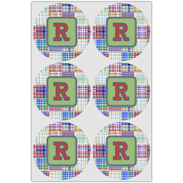 Blue Madras Plaid Print Drink Topper - Large - Set of 6