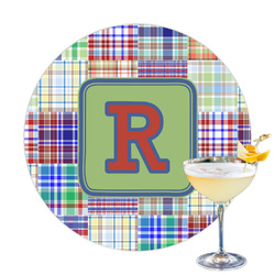 Blue Madras Plaid Print Printed Drink Topper (Personalized)